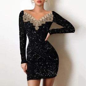 Ironed Silver Shoulder Buttocks Black Dress