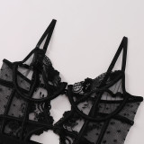 Embroidered Hanging Socks Shapewear Jumpsuit