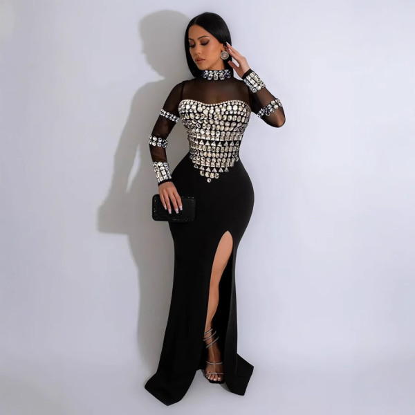 Hot Stamping, Perspective Splicing, Split Elastic Dress
