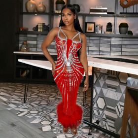 Sequined Waist Bag and Hip Hugging Dress