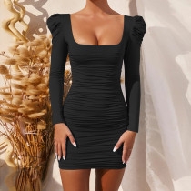 Backless Pile Shoulder Long Sleeved Velvet Dress