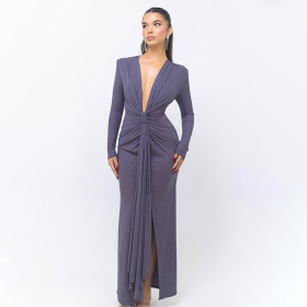 Deep V-neck Ribbon Long Skirt