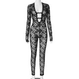 Lace See-through Zipper Nightclub Jumpsuit