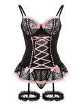 See-through Lace Bow with Leg Circumference One-piece Sexy Lingerie Set