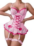See-through Lace Bow with Leg Circumference One-piece Sexy Lingerie Set