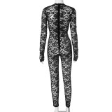 Lace See-through Zipper Nightclub Jumpsuit
