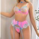 Four Piece Set of Spliced ​​embroidered Flower Underwired Sexy Lingerie