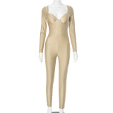 Tube Top Tight Long Sleeve Hip Lift Jumpsuit