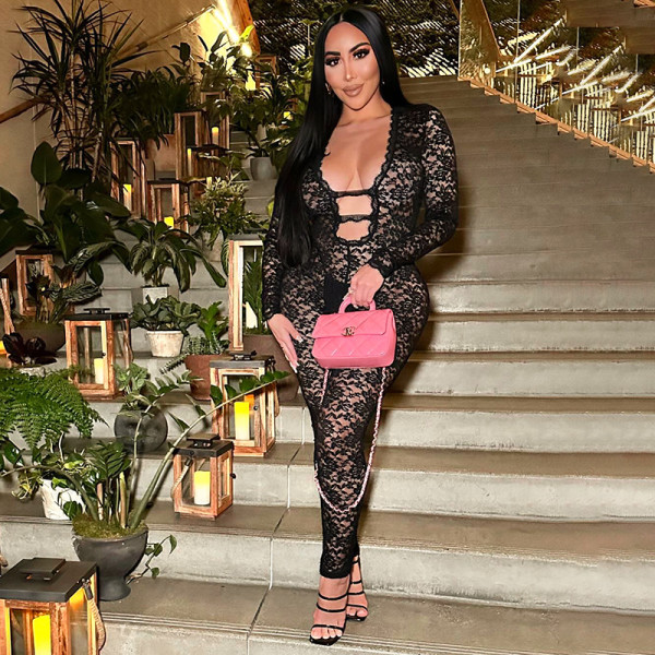 Lace See-through Zipper Nightclub Jumpsuit