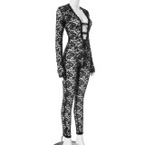 Lace See-through Zipper Nightclub Jumpsuit