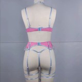 Four Piece Set of Spliced ​​embroidered Flower Underwired Sexy Lingerie