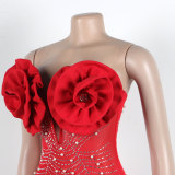 Hot Diamond Pearl Deep V Floral Stretch Dress
