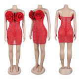 Hot Diamond Pearl Deep V Floral Stretch Dress