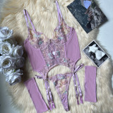 Sexy Lingerie Mesh Embroidery See-through Suit
