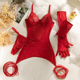 Sequined Underwire Push-up Glove Tying Three-piece Set