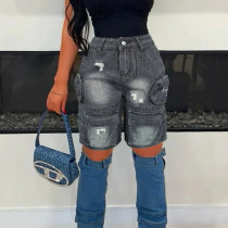 Ripped Pocket Denim Shorts