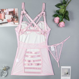 Pink PU leather back strap tight hip skirt