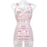 Pink PU leather back strap tight hip skirt