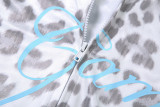 Printed Hooded Cardigan Top Leopard Print High-waisted Skinny Trousers Set