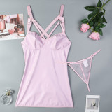 Pink PU leather back strap tight hip skirt