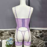 Sexy Lingerie Mesh Embroidery See-through Suit