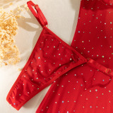 Sequined Underwire Push-up Glove Tying Three-piece Set