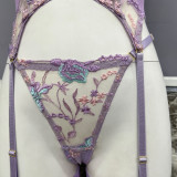 Sexy Lingerie Mesh Embroidery See-through Suit