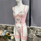 Sexy Lingerie Mesh Embroidery See-through Suit
