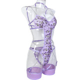 Metal Hollow Chain Halter Cross Sexy Bodysuit