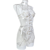 Metal Hollow Chain Halter Cross Sexy Bodysuit