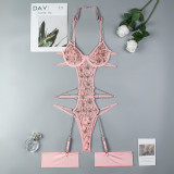 Metal Hollow Chain Halter Cross Sexy Bodysuit