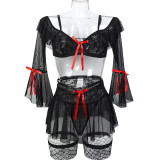 Net See-through Trumpet Three-quarter Sleeves One-piece Neckline Off-the-shoulder Four-piece Set