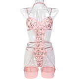 Metal Hollow Chain Halter Cross Sexy Bodysuit