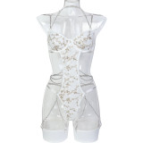 Metal Hollow Chain Halter Cross Sexy Bodysuit