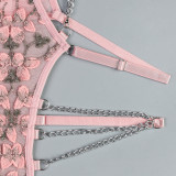 Metal Hollow Chain Halter Cross Sexy Bodysuit