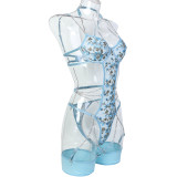 Metal Hollow Chain Halter Cross Sexy Bodysuit