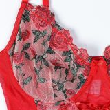 Flower Embroidered Cross Strap Sexy Lingerie Gift Set of Three