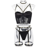 Mesh Spliced ​​back-breasted Halter Neck and Leg Ring Underwear