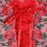 Flower Embroidered Cross Strap Sexy Lingerie Gift Set of Three