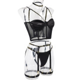 Mesh Spliced ​​back-breasted Halter Neck and Leg Ring Underwear
