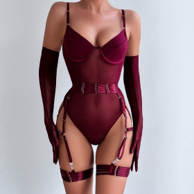 Slim-fitting Three-piece Set with Straps and Gloves