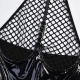 Patent Leather Patchwork Halter Neck Lingerie Sexy Garter Belt Mesh Tutu Skirt