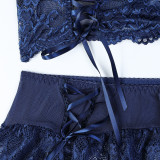 Lace see-through strap cross metal chain sling four-piece set