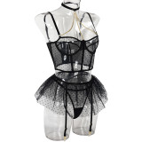 Three-piece Sexy Underwear Set with Chain and Polka Dots