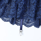 Lace see-through strap cross metal chain sling four-piece set