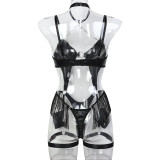 Black PU Leather Metal Chain Halter Jumpsuit