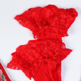 Flower Embroidered Cross Strap Sexy Lingerie Gift Set of Three