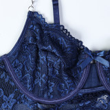 Lace see-through strap cross metal chain sling four-piece set