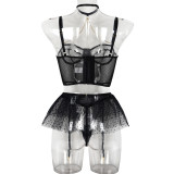 Three-piece Sexy Underwear Set with Chain and Polka Dots