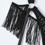 Black PU Leather Metal Chain Halter Jumpsuit